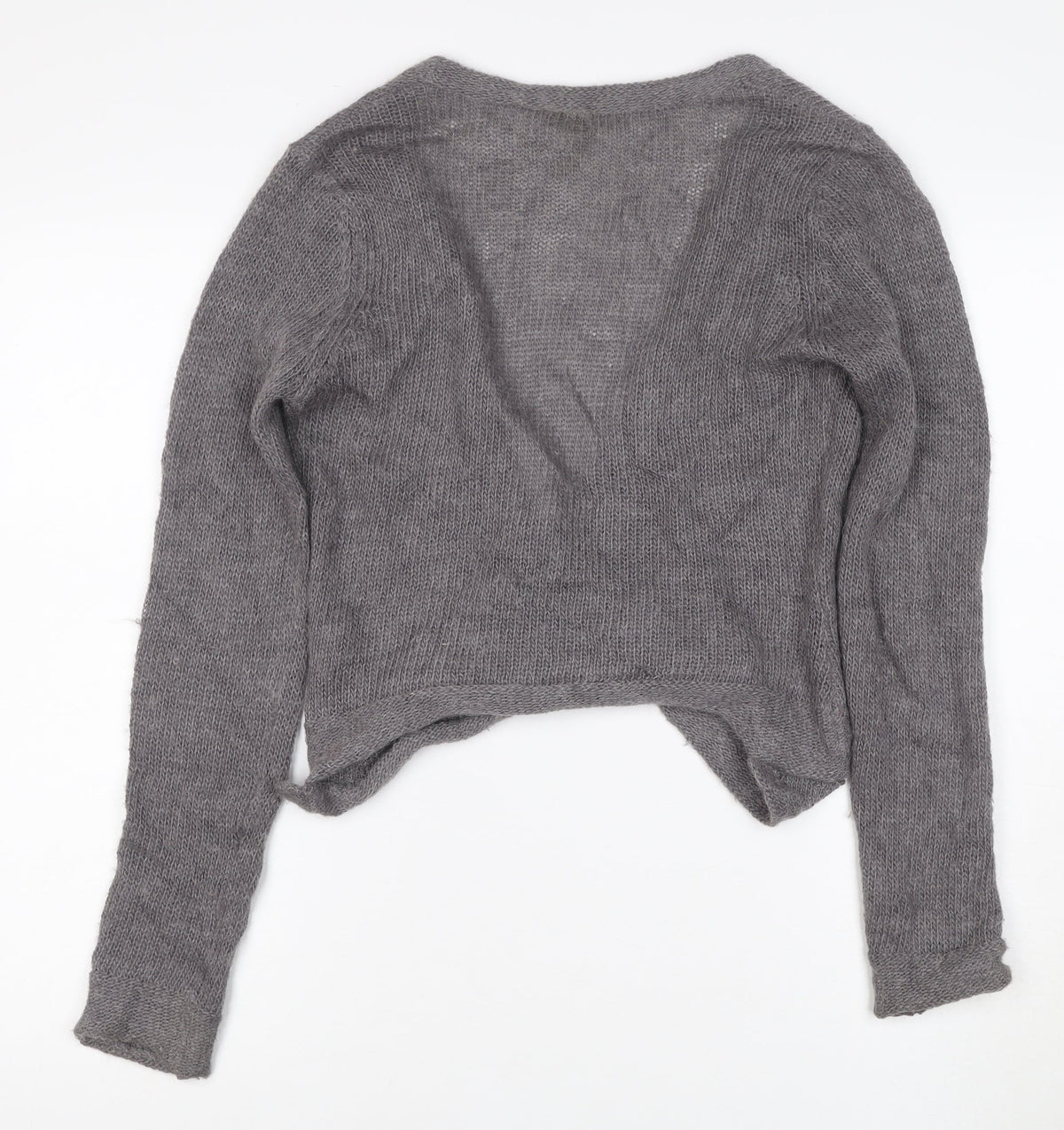 White Olive Women Grey S Angora Wool Alpaca Open Wrap Cardigan Knit