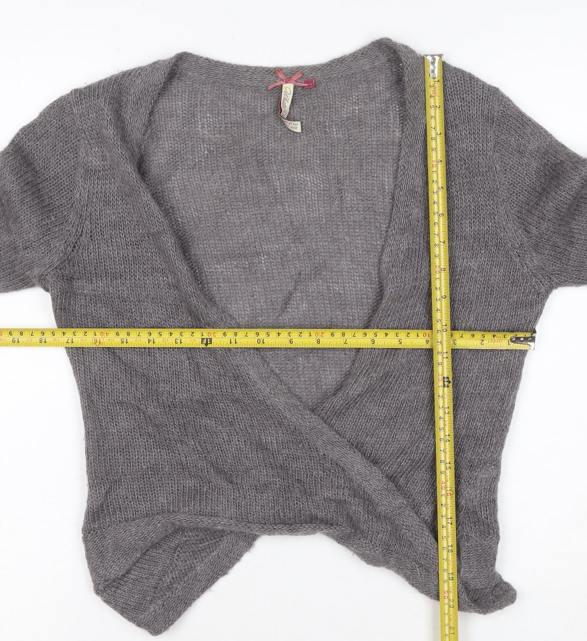 White Olive Women Grey S Angora Wool Alpaca Open Wrap Cardigan Knit