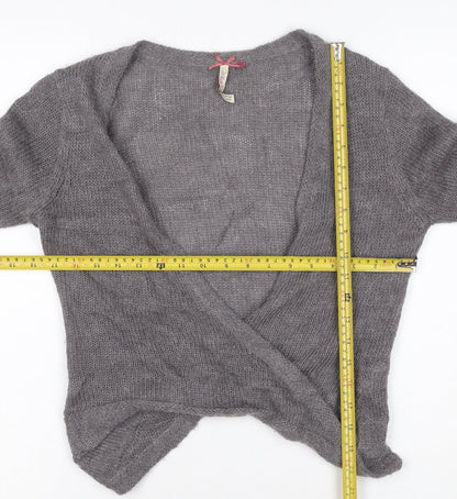 White Olive Women Grey S Angora Wool Alpaca Open Wrap Cardigan Knit