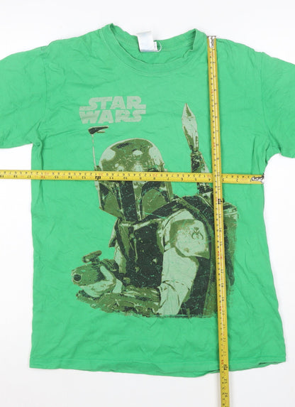 Close-up detail of Star Wars Teens Green M Boba Fett Graphic Print Crew Neck T-Shirt