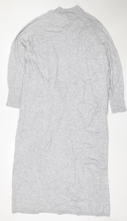 Mint Velvet Women Grey L Belted Knit Jumper Dress Long Sleeve