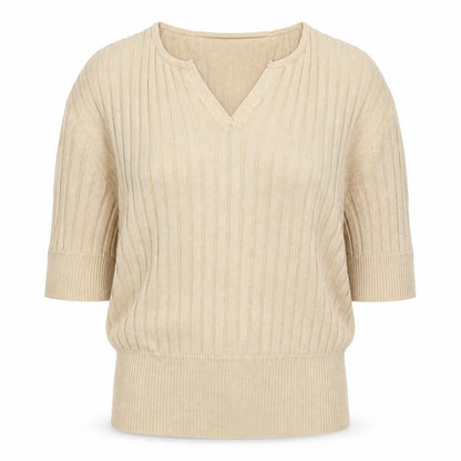 Debenhams Women Beige UK 12 V-Neck Textured Knit 3/4 Sleeve Top