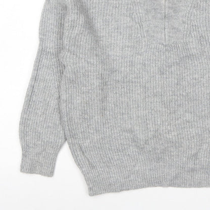 Jack Wills Women Grey UK 12 Chunky Knit Half Zip High Neck Jumper
