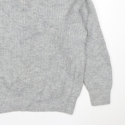 Jack Wills Women Grey UK 12 Chunky Knit Half Zip High Neck Jumper