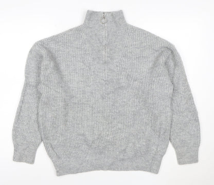 Jack Wills Women Grey UK 12 Chunky Knit Half Zip High Neck Jumper