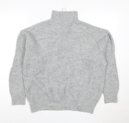 Jack Wills Women Grey UK 12 Chunky Knit Half Zip High Neck Jumper