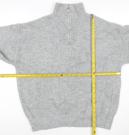 Jack Wills Women Grey UK 12 Chunky Knit Half Zip High Neck Jumper
