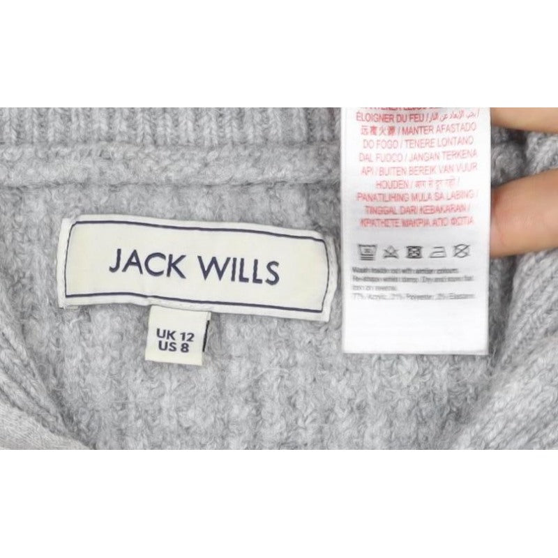 Jack Wills Women Grey UK 12 Chunky Knit Half Zip High Neck Jumper