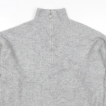 Jack Wills Women Grey UK 12 Chunky Knit Half Zip High Neck Jumper