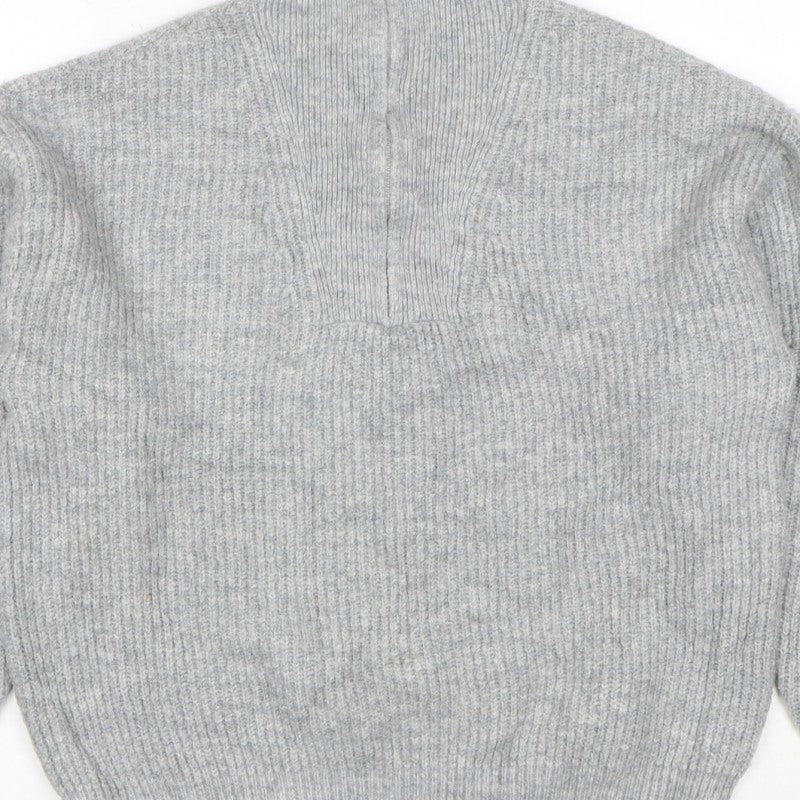 Jack Wills Women Grey UK 12 Chunky Knit Half Zip High Neck Jumper