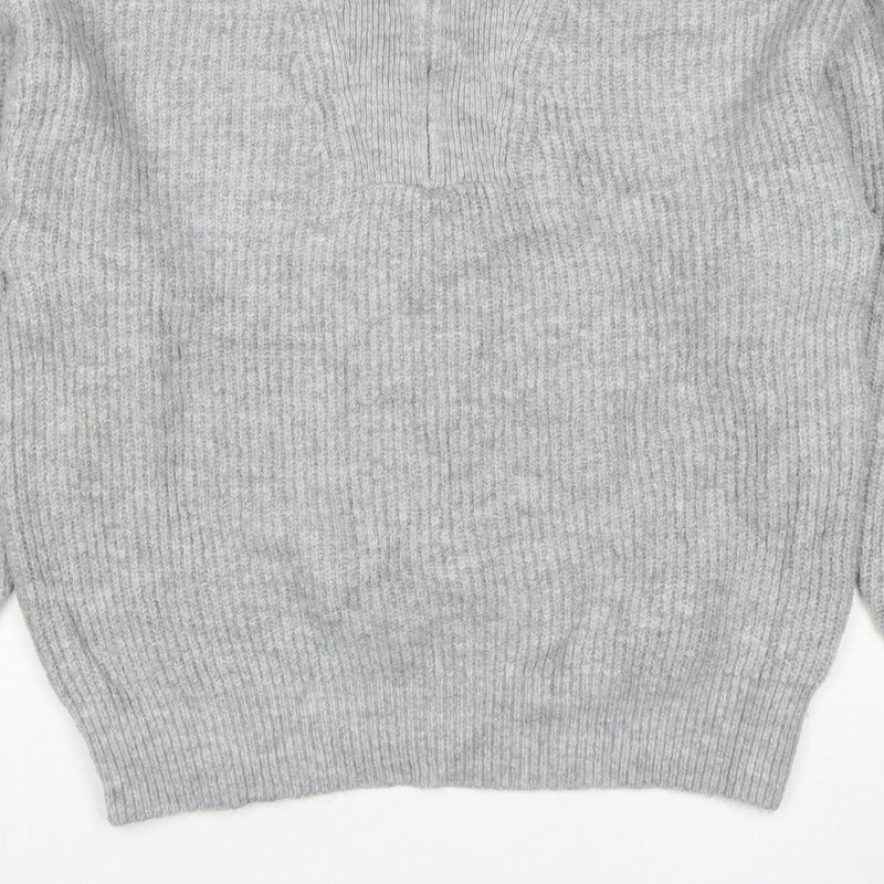 Jack Wills Women Grey UK 12 Chunky Knit Half Zip High Neck Jumper