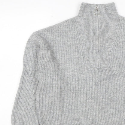 Jack Wills Women Grey UK 12 Chunky Knit Half Zip High Neck Jumper