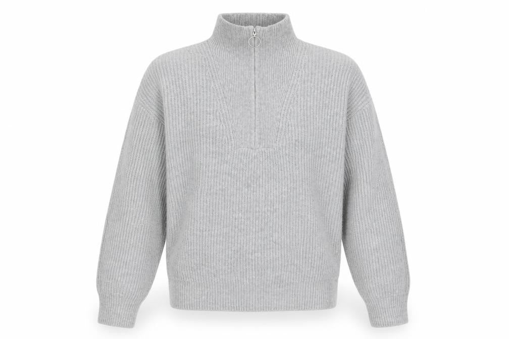 Jack Wills Women Grey UK 12 Chunky Knit Half Zip High Neck Jumper