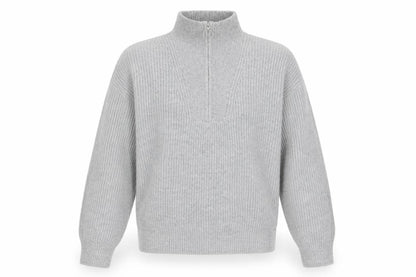 Jack Wills Women Grey UK 12 Chunky Knit Half Zip High Neck Jumper