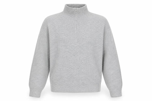 Jack Wills Women Grey UK 12 Chunky Knit Half Zip High Neck Jumper