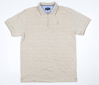 Charles Norton Men's Beige XL Geometric 1/4 Zip Polo Shirt