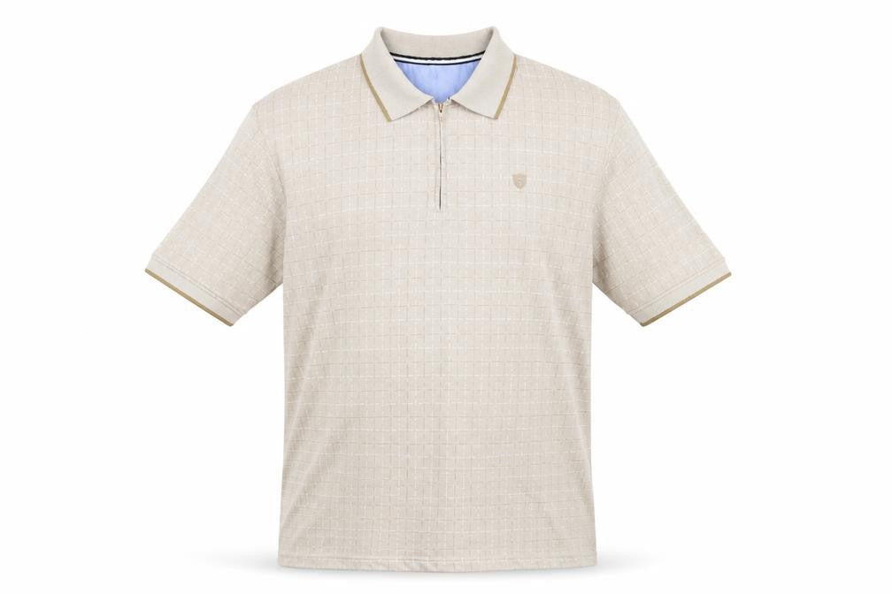 Charles Norton Men's Beige XL Geometric 1/4 Zip Polo Shirt