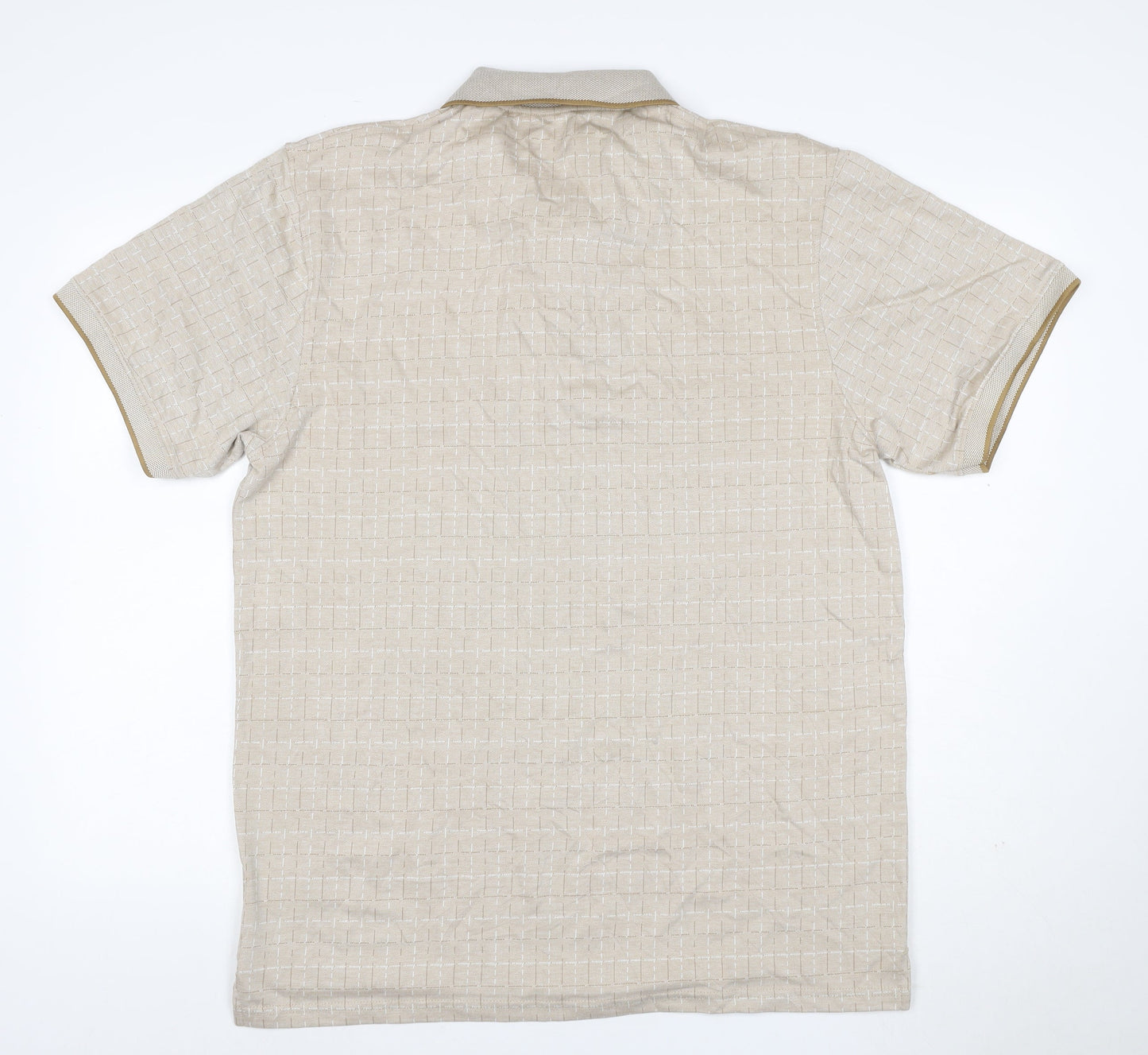 Charles Norton Men's Beige XL Geometric 1/4 Zip Polo Shirt