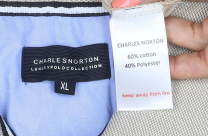 Charles Norton Men's Beige XL Geometric 1/4 Zip Polo Shirt