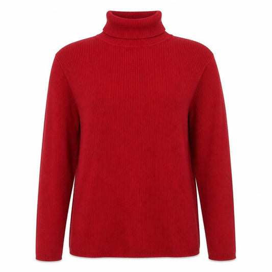 Charter Club Women’s Red Cotton Roll Neck Rib Knit Jumper Size L
