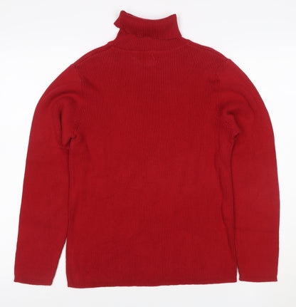 Charter Club Women’s Red Cotton Roll Neck Rib Knit Jumper Size L