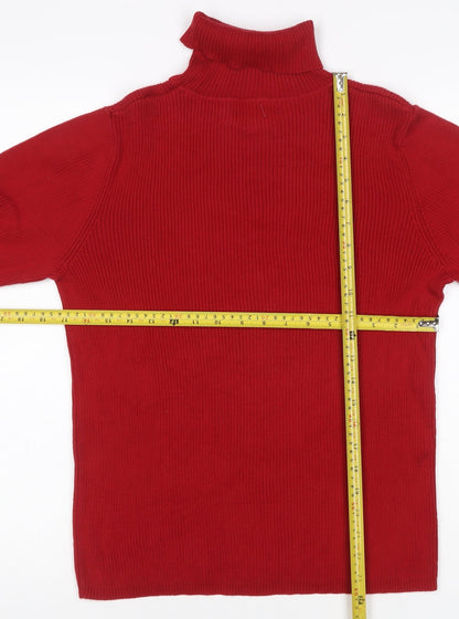 Charter Club Women’s Red Cotton Roll Neck Rib Knit Jumper Size L