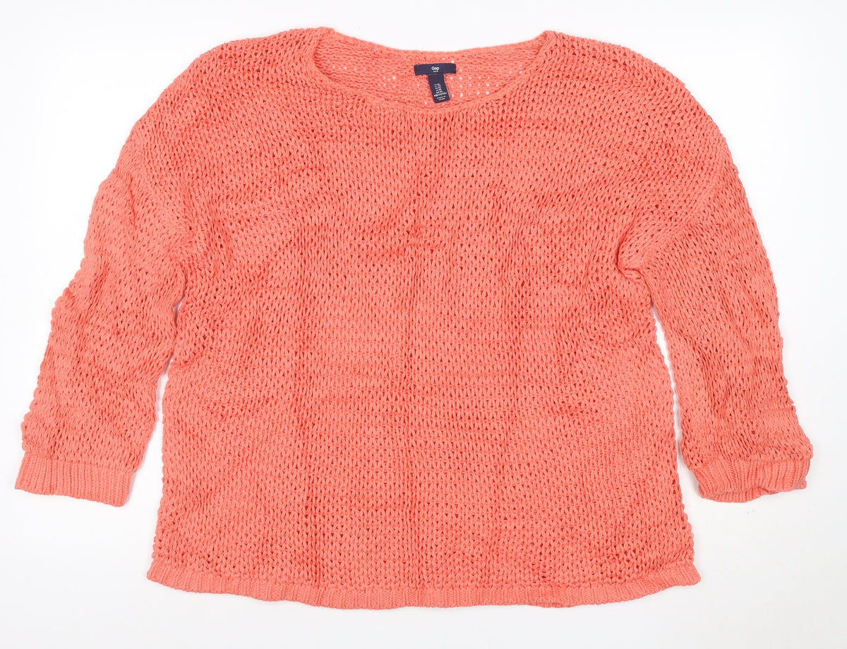 Gap Women’s Orange XS Open Knit Scoop Neck Long Sleeve Jumper
