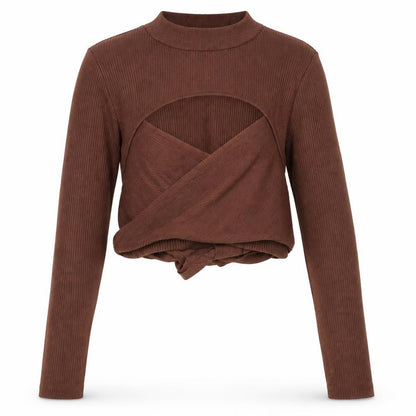 Missguided Women’s Brown UK 8 Rib Knit Wrap Tie Jumper