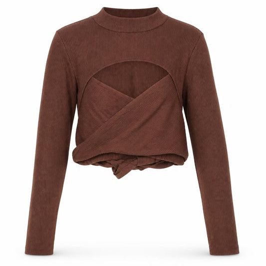Missguided Women’s Brown UK 8 Rib Knit Wrap Tie Jumper