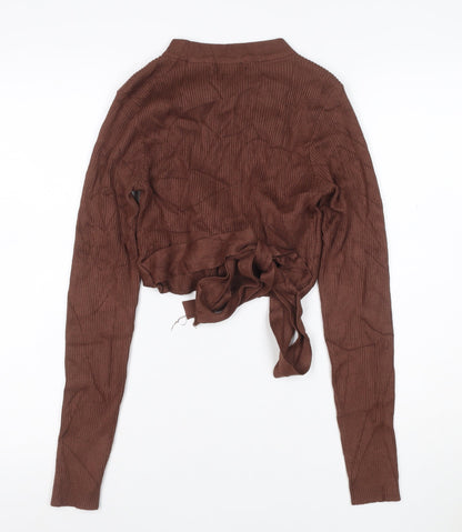 Missguided Women’s Brown UK 8 Rib Knit Wrap Tie Jumper