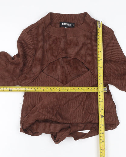 Missguided Women’s Brown UK 8 Rib Knit Wrap Tie Jumper