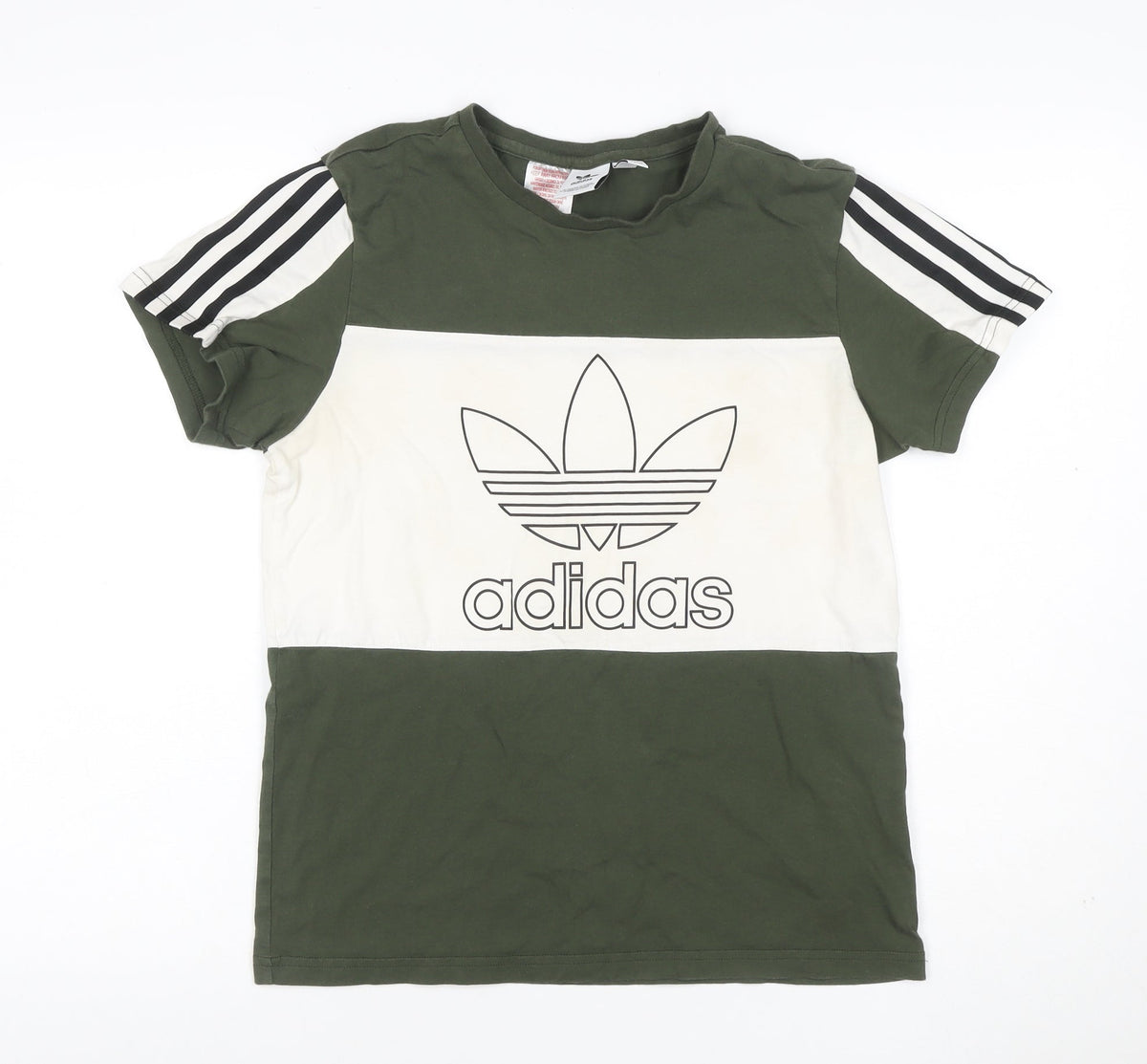 Additional front view of Adidas boys’ green white 13-14 years logo colourblock jersey t-shirt
