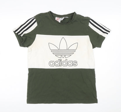 Additional front view of Adidas boys’ green white 13-14 years logo colourblock jersey t-shirt