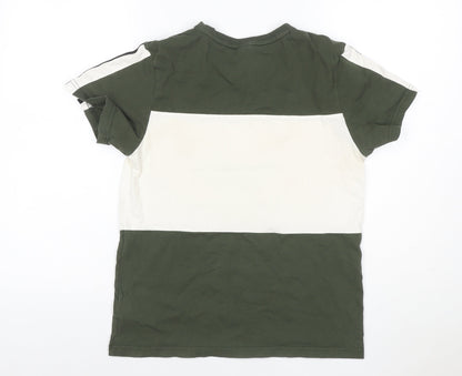 Back view of Adidas boys’ green white 13-14 years logo colourblock jersey t-shirt