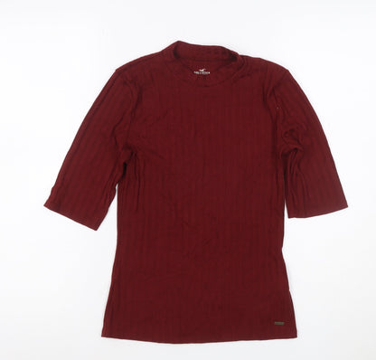 Hollister Women Red S Ribbed Mock Neck 3/4 Sleeve Slim T-Shirt