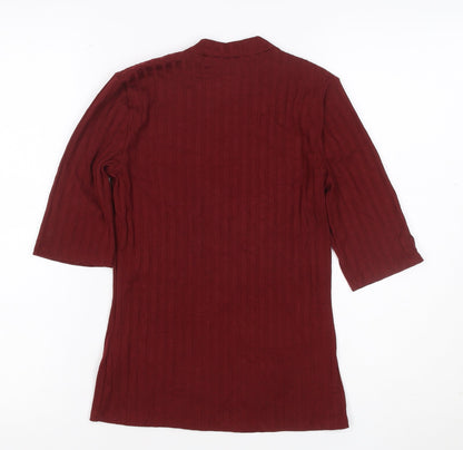 Hollister Women Red S Ribbed Mock Neck 3/4 Sleeve Slim T-Shirt