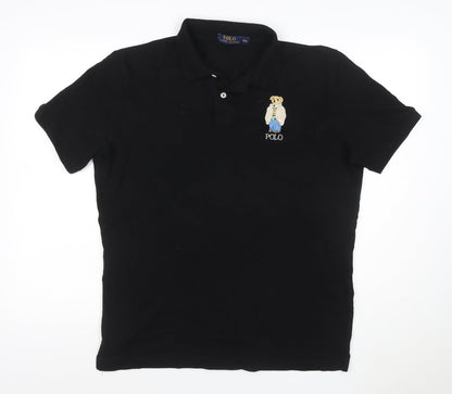 Polo Ralph Lauren Men's Black 2XL Bear Logo Cotton Stretch Polo Shirt