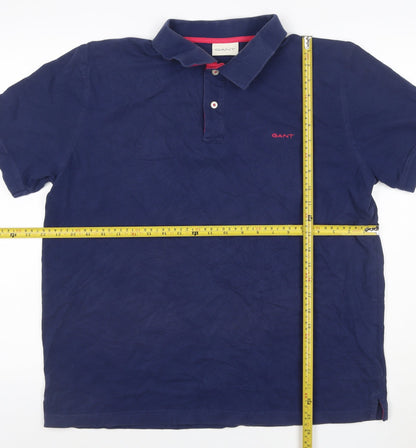 GANT Men’s Blue XL Cotton Stretch Logo Polo Shirt Red Trim