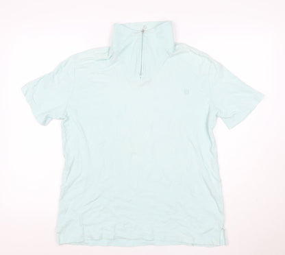 Crombie Men’s Blue M Slim Fit 1/4 Zip Cotton Polo Shirt