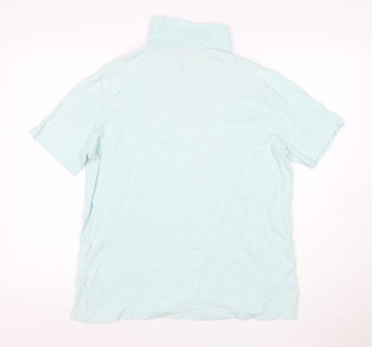 Crombie Men’s Blue M Slim Fit 1/4 Zip Cotton Polo Shirt