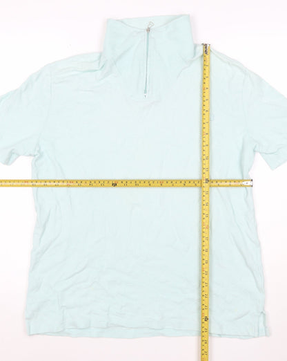Crombie Men’s Blue M Slim Fit 1/4 Zip Cotton Polo Shirt