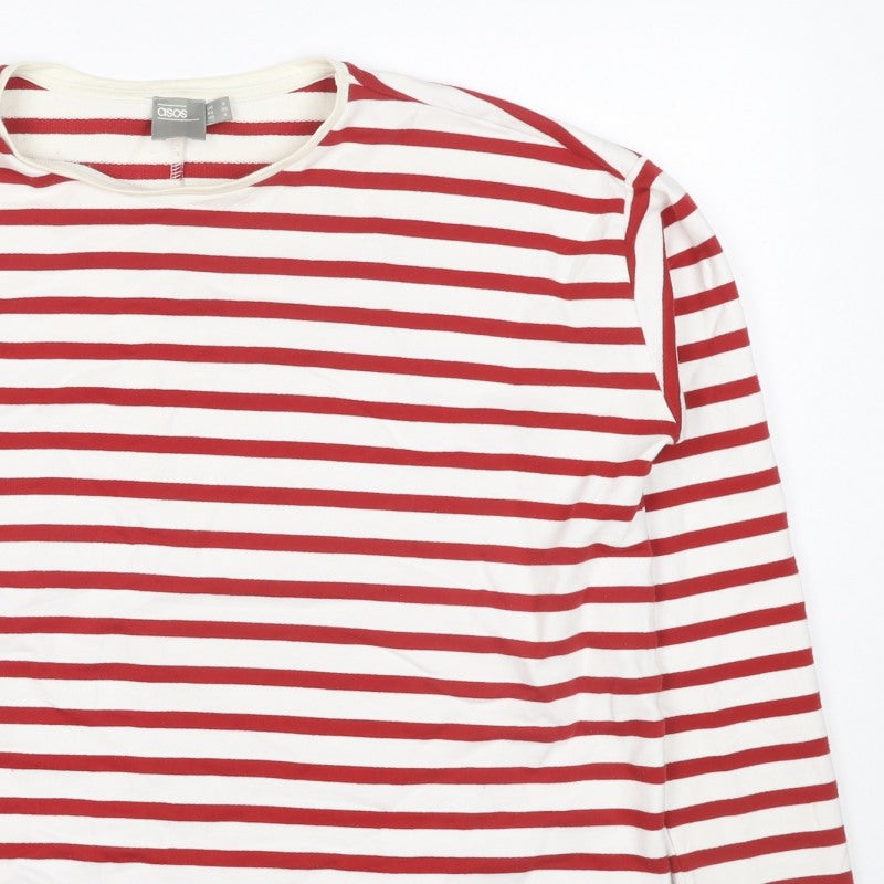 ASOS Women Red White Striped Jersey Long Sleeve T-Shirt UK 8