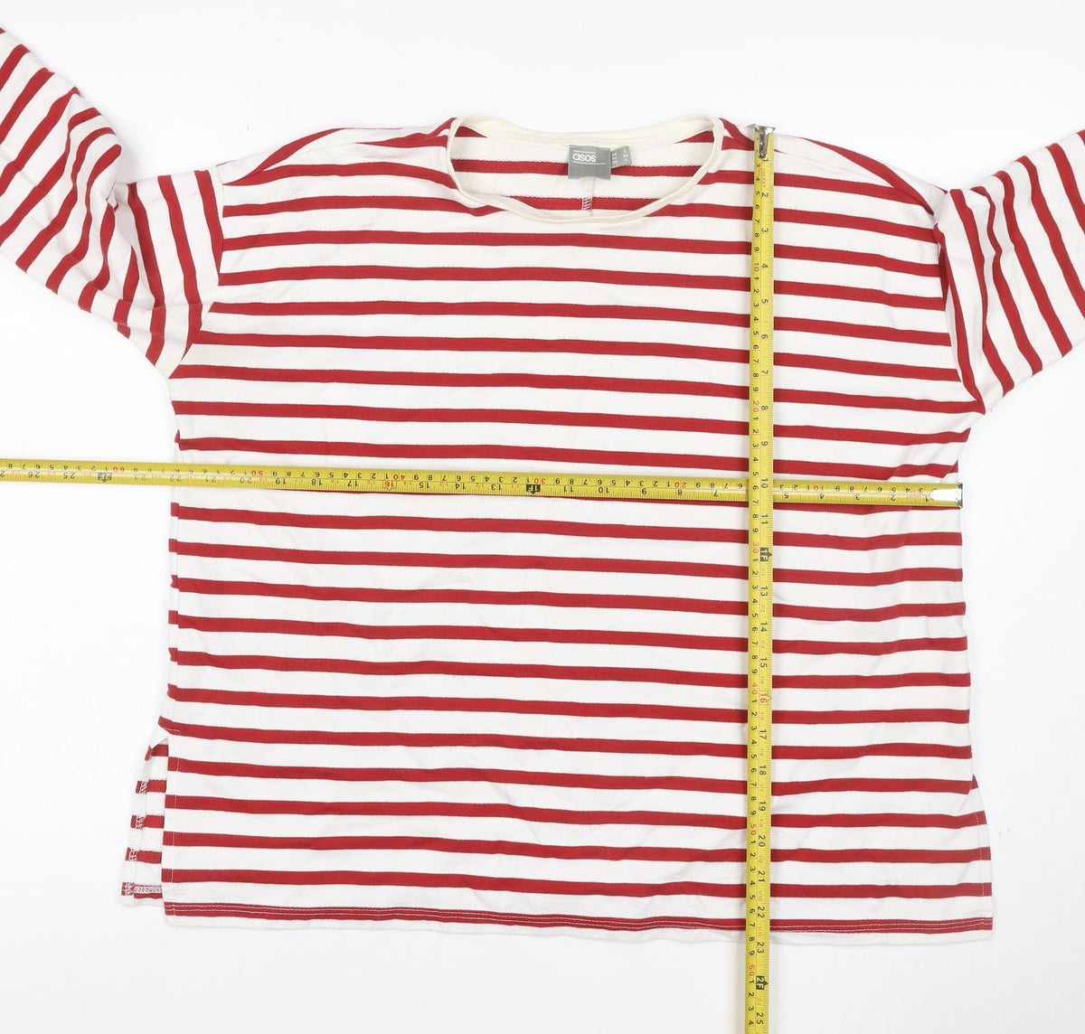ASOS Women Red White Striped Jersey Long Sleeve T-Shirt UK 8