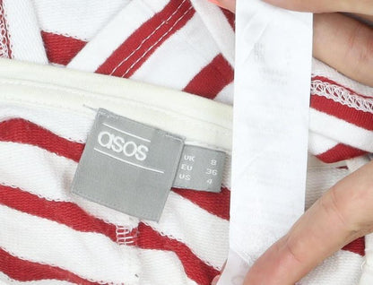 ASOS Women Red White Striped Jersey Long Sleeve T-Shirt UK 8