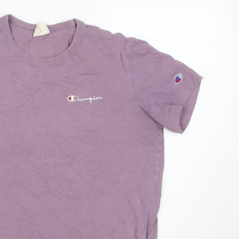 Champion Unisex Adults Purple Small Logo Crew Neck Short Sleeve T-Shirt