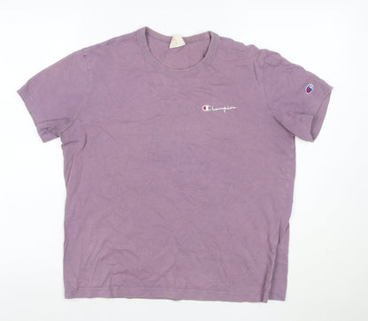 Champion Unisex Adults Purple Small Logo Crew Neck Short Sleeve T-Shirt