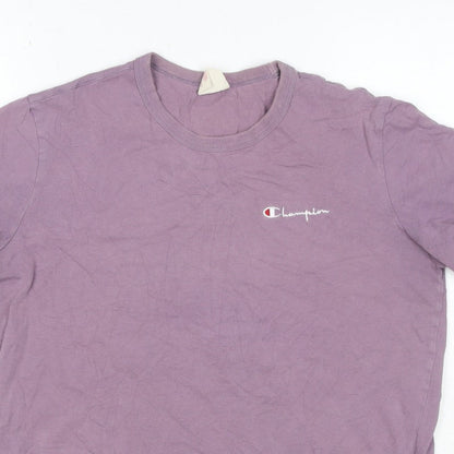 Champion Unisex Adults Purple Small Logo Crew Neck Short Sleeve T-Shirt