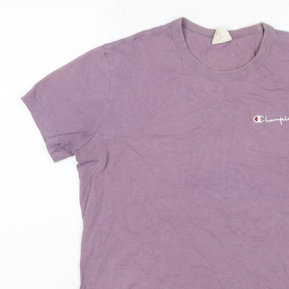 Champion Unisex Adults Purple Small Logo Crew Neck Short Sleeve T-Shirt