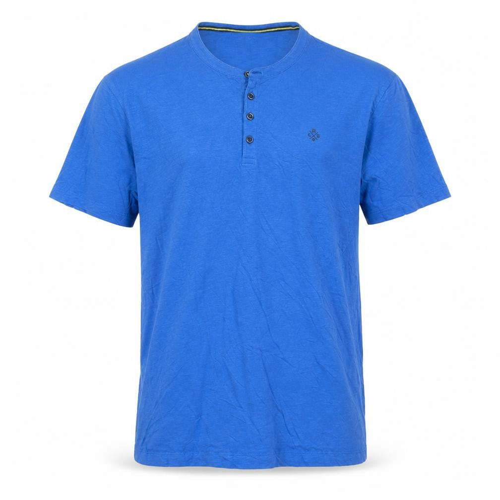 LRS Men’s Blue XL Cotton Henley T-Shirt Short Sleeve Logo