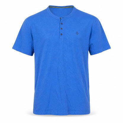 LRS Men’s Blue XL Cotton Henley T-Shirt Short Sleeve Logo